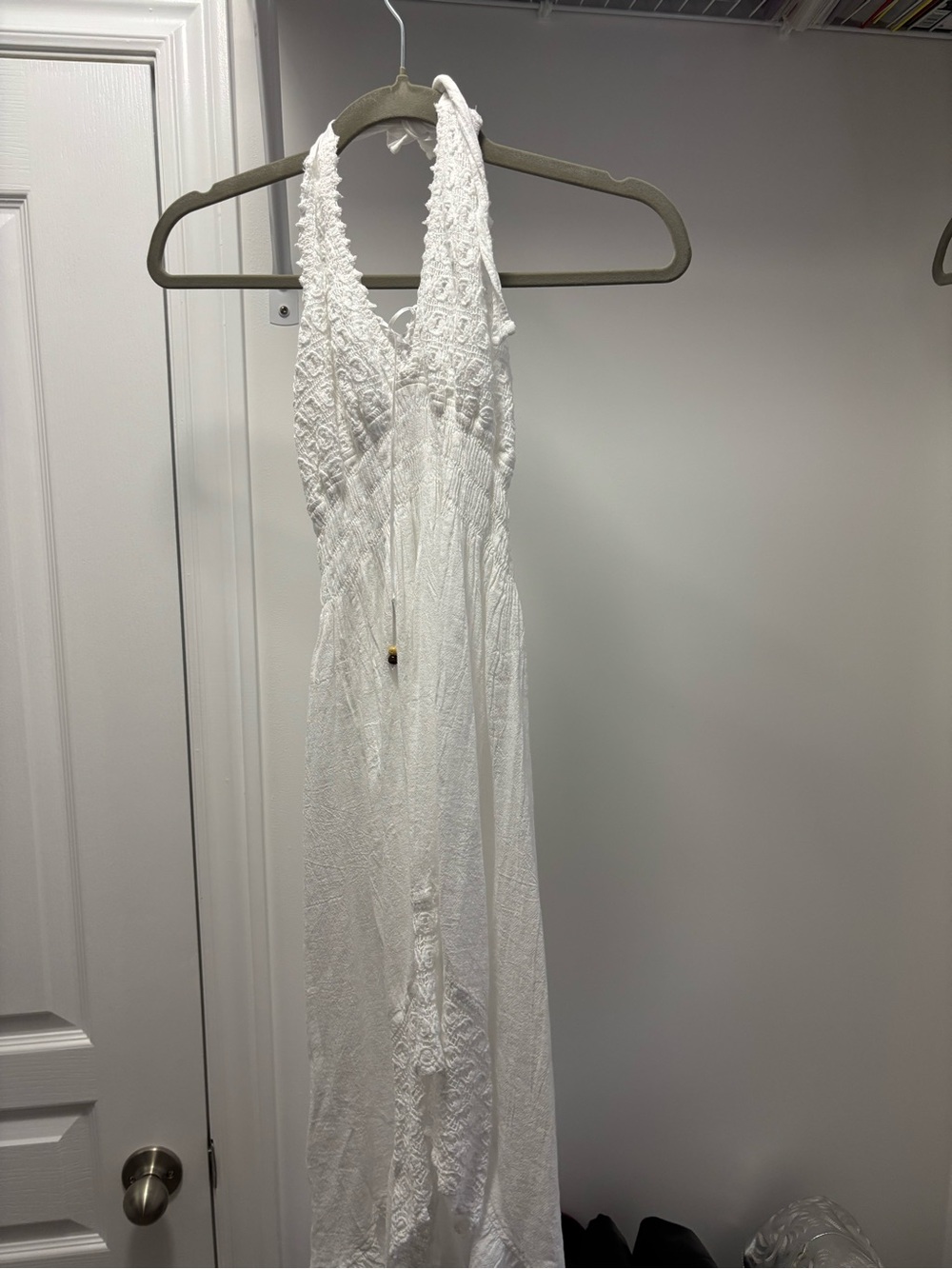 White Crochet Halter Maxi Dress